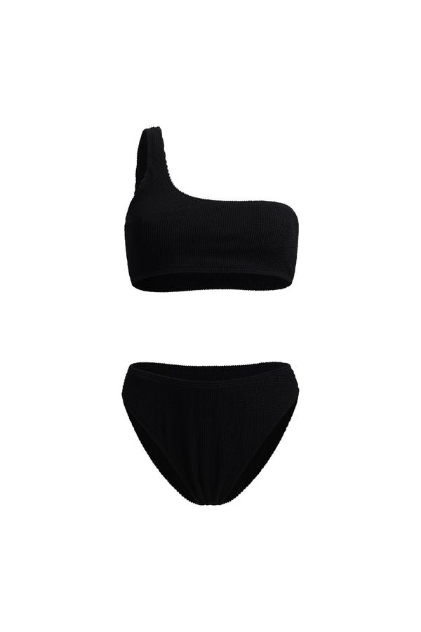 Linzi Linzi Swim Black Crinkle One Shoulder High Waisted Bikini