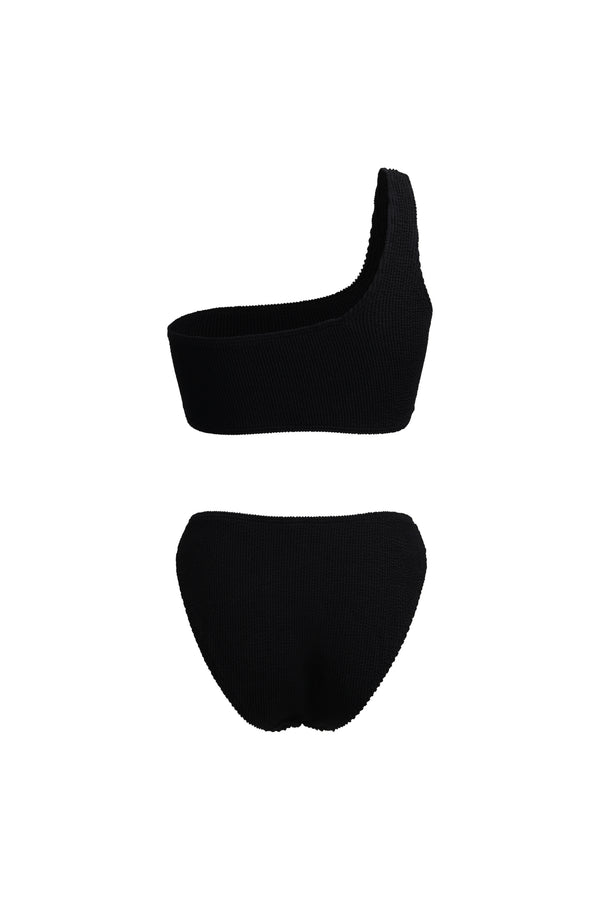 Linzi Linzi Swim Black Crinkle One Shoulder High Waisted Bikini