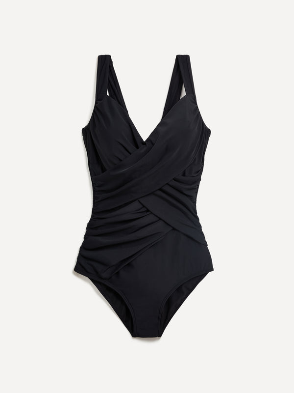 Linzi Linzi Swim Black Drape Detail Tummy Control Swimsuit