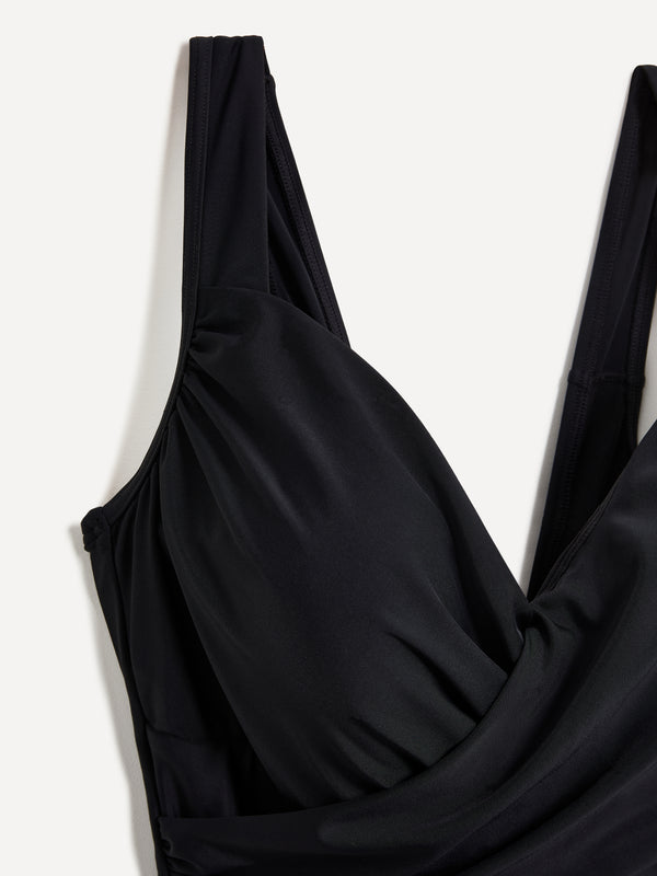 Linzi Linzi Swim Black Drape Detail Tummy Control Swimsuit