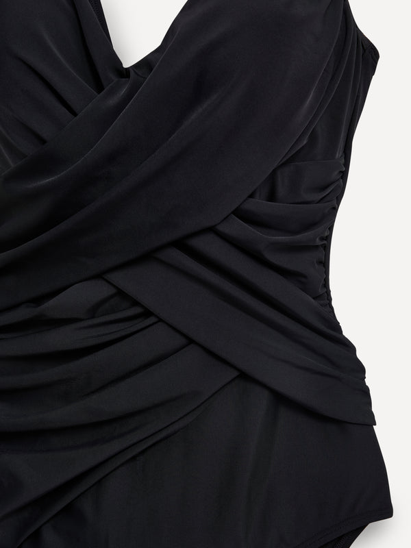 Linzi Linzi Swim Black Drape Detail Tummy Control Swimsuit