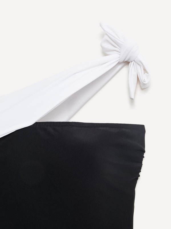 Linzi Linzi Swim Black One Shoulder Tie Detail Tummy Control Swimsuit