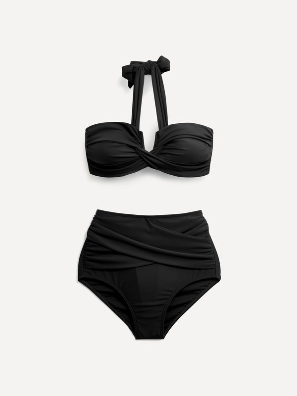 Linzi Linzi Swim Black Shiny Bandeau Halter Neck High Rise Bikini