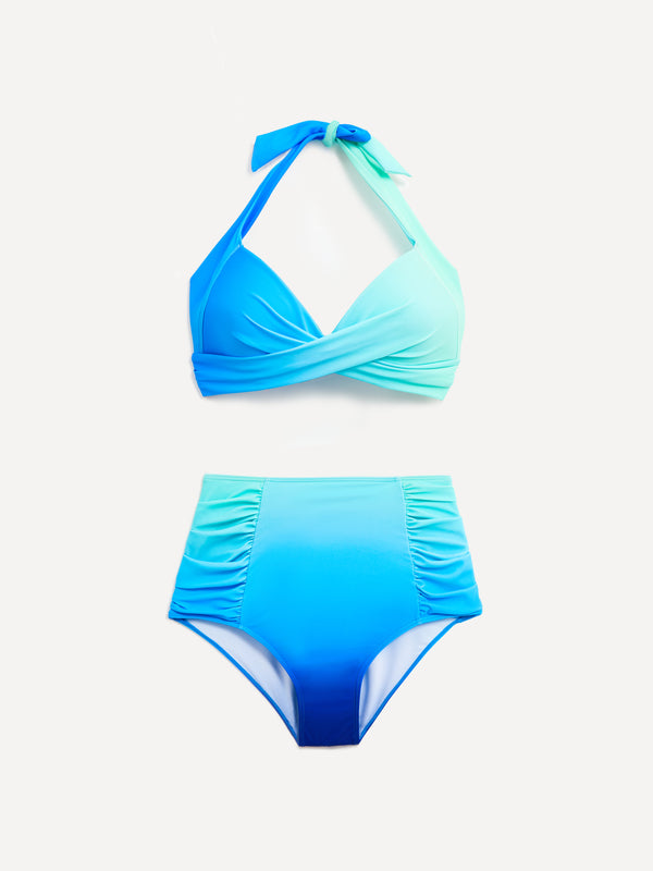 Linzi Linzi Swim Blue Tie Dye Moulded Cup High Waisted Bikini