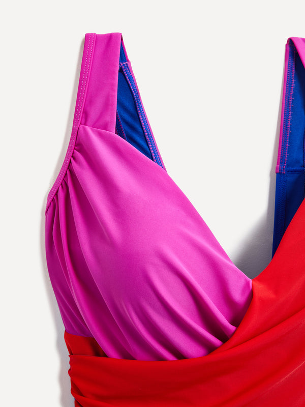 Linzi Linzi Swim Bright Colour Block Drape Detail Tummy Control Swimsuit