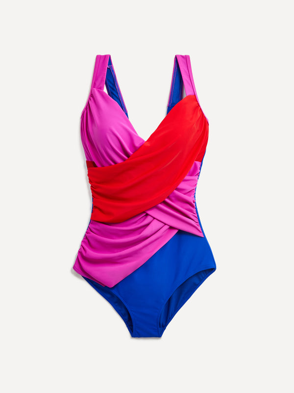 Linzi Linzi Swim Bright Colour Block Drape Detail Tummy Control Swimsuit