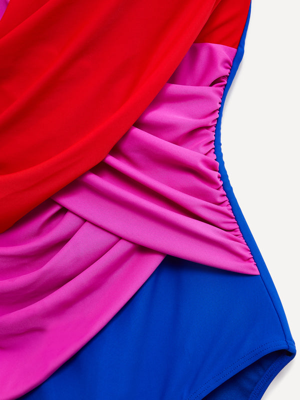 Linzi Linzi Swim Bright Colour Block Drape Detail Tummy Control Swimsuit