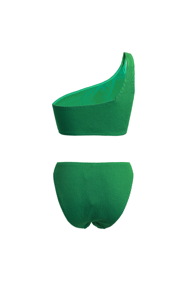 Linzi Linzi Swim Green Crinkle One Shoulder High Waisted Bikini