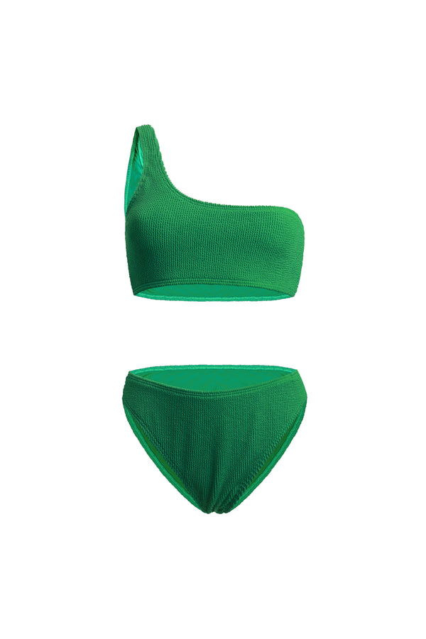 Linzi Linzi Swim Green Crinkle One Shoulder High Waisted Bikini