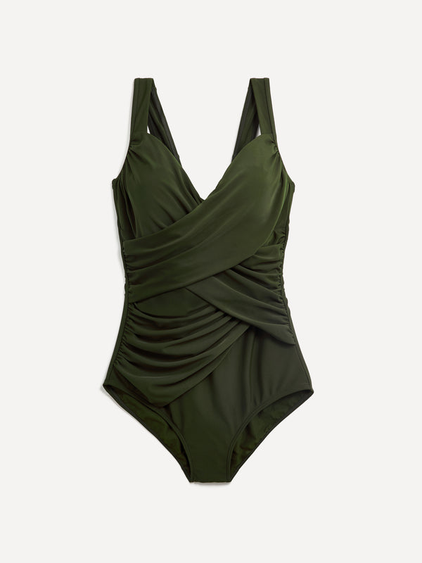 Linzi Linzi Swim Khaki Drape Detail Tummy Control Swimsuit