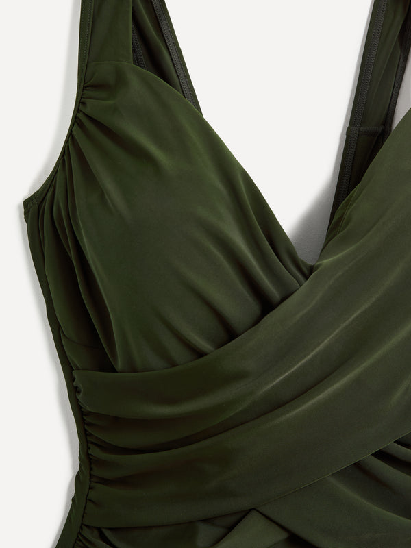 Linzi Linzi Swim Khaki Drape Detail Tummy Control Swimsuit