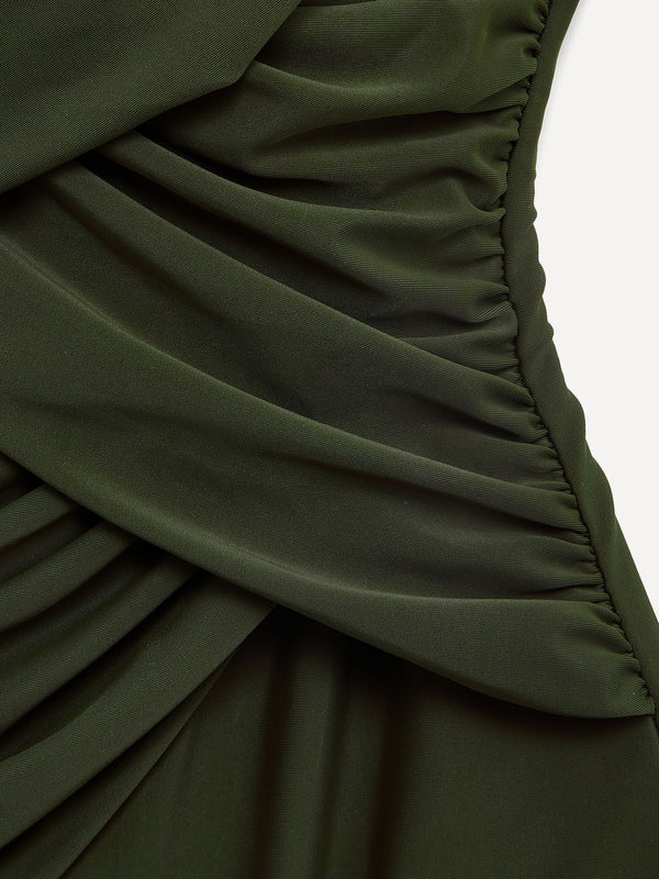 Linzi Linzi Swim Khaki Drape Detail Tummy Control Swimsuit