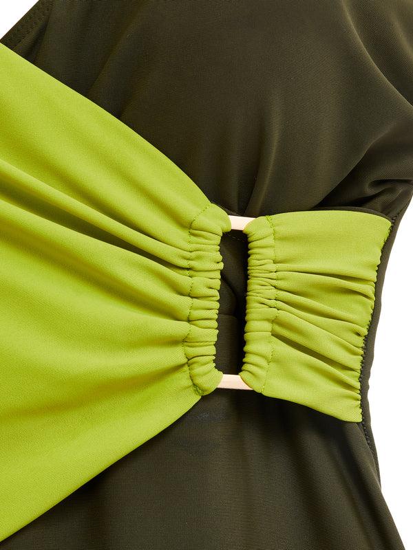 Linzi Linzi Swim Khaki & Lime Wrap Detail Tummy Control Swimsuit