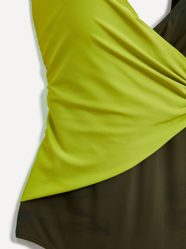 Linzi Linzi Swim Khaki & Lime Wrap Detail Tummy Control Swimsuit