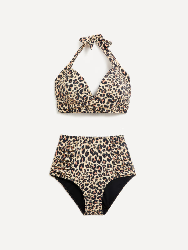 Linzi Linzi Swim Leopard Print Moulded Cup High Waisted Bikini