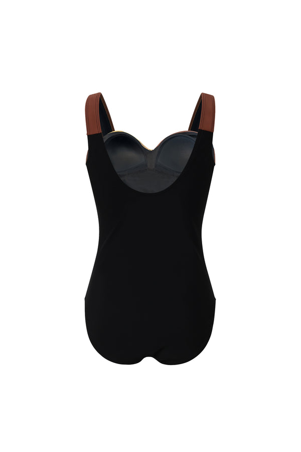 Linzi Linzi Swim Muted Colour Block Drape Detail Tummy Control Swimsuit