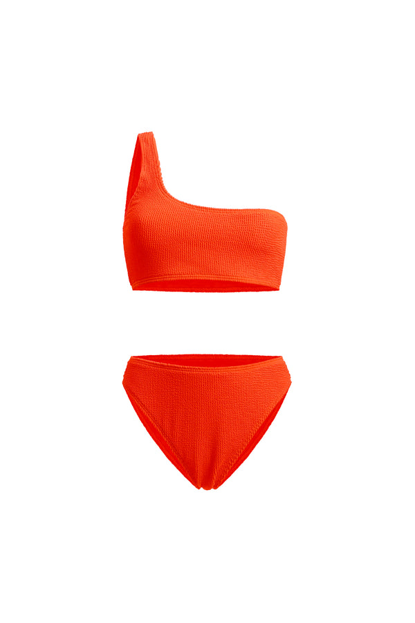 Linzi Linzi Swim Orange Crinkle One Shoulder High Waisted Bikini