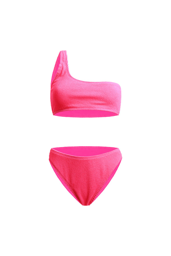 Linzi Linzi Swim Pink Crinkle One Shoulder High Waisted Bikini