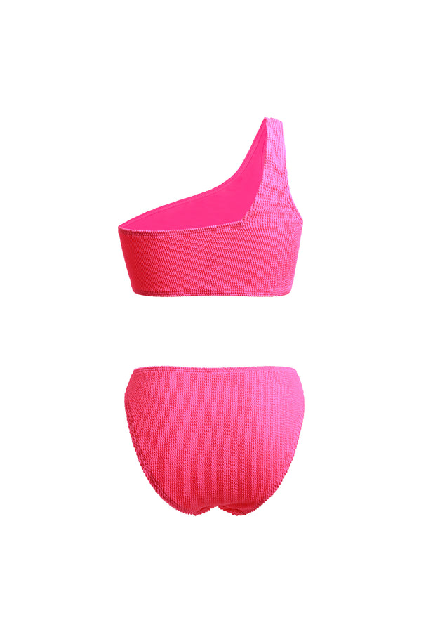 Linzi Linzi Swim Pink Crinkle One Shoulder High Waisted Bikini