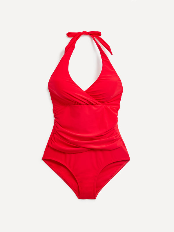 Linzi Linzi Swim Red Halterneck Tummy Control Ruched Swimsuit