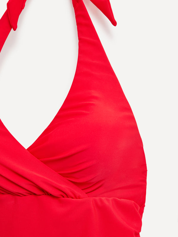 Linzi Linzi Swim Red Halterneck Tummy Control Ruched Swimsuit