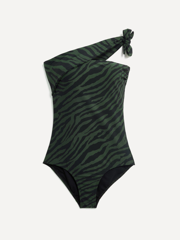 Linzi Linzi Swim Zebra Print One Shoulder Tie Detail Tummy Control Swimsuit