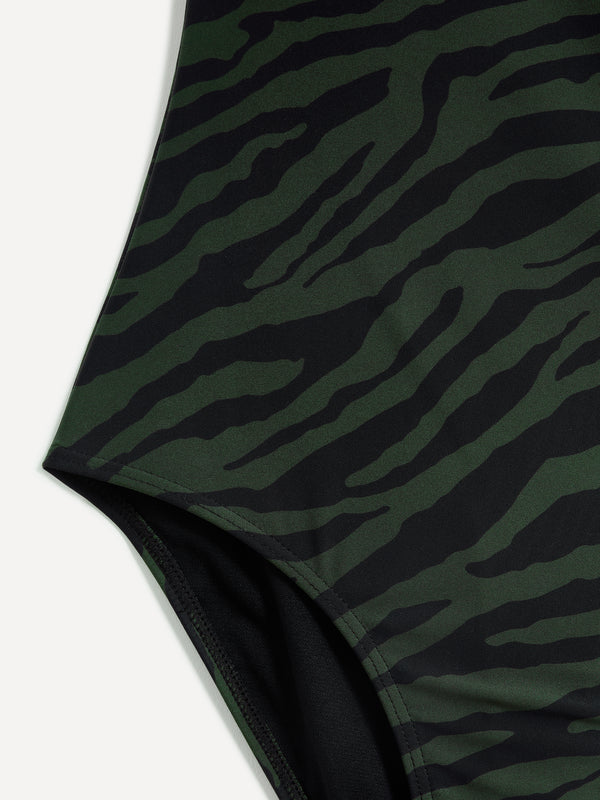 Linzi Linzi Swim Zebra Print One Shoulder Tie Detail Tummy Control Swimsuit