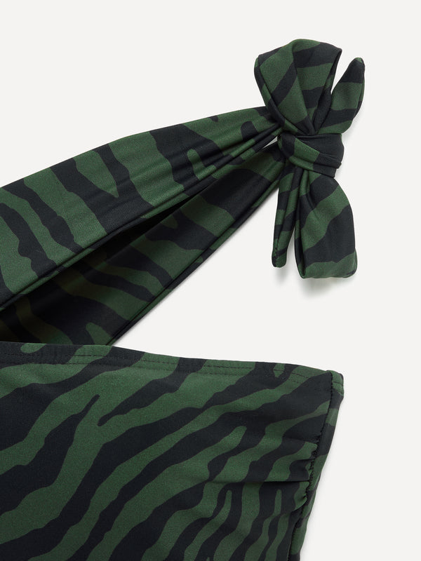 Linzi Linzi Swim Zebra Print One Shoulder Tie Detail Tummy Control Swimsuit