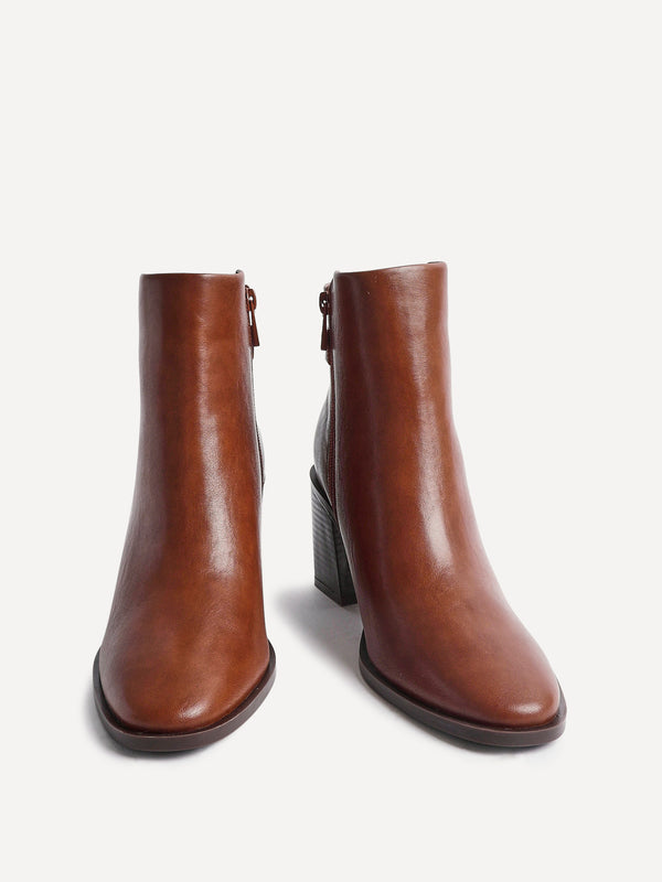 Linzi Tan Faux Leather Block Heeled Ankle Boot