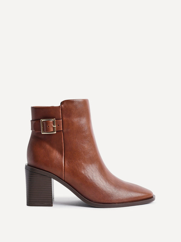Linzi Tan Faux Leather Block Heeled Ankle Boot