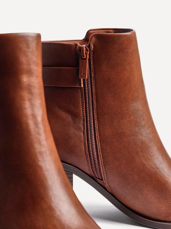 Linzi Tan Faux Leather Block Heeled Ankle Boot