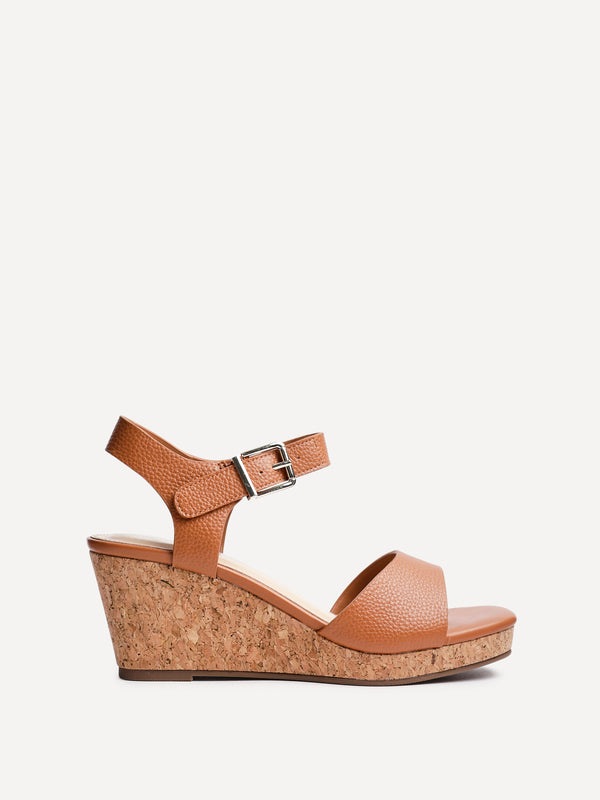 Linzi Tan Faux Leather Cork Platform Wedge