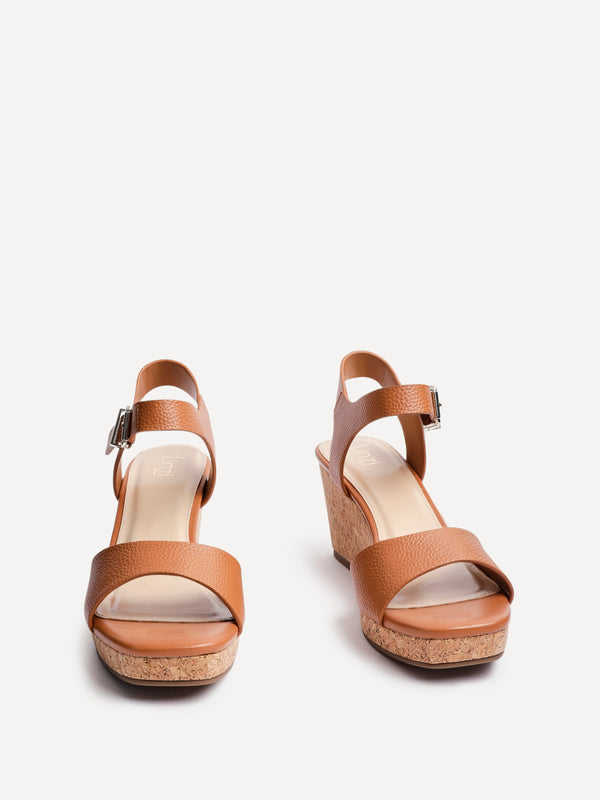 Linzi Tan Faux Leather Cork Platform Wedge