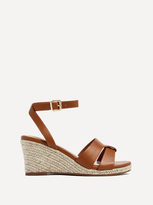 Linzi Tan Faux Leather Espadrille Inspired Wedge