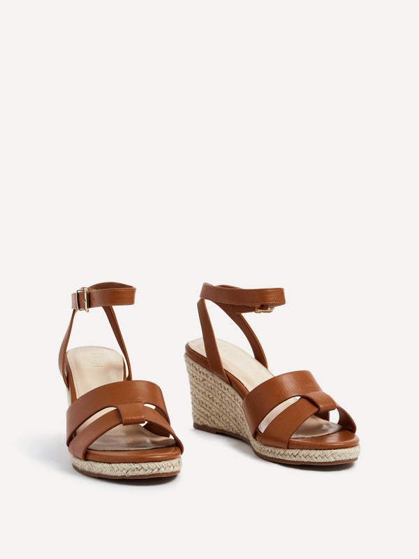 Linzi Tan Faux Leather Espadrille Inspired Wedge