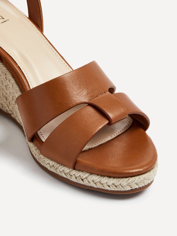 Linzi Tan Faux Leather Espadrille Inspired Wedge