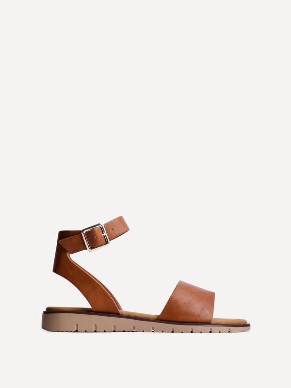 Linzi Tan Faux Leather Footbed Two Part Sandal
