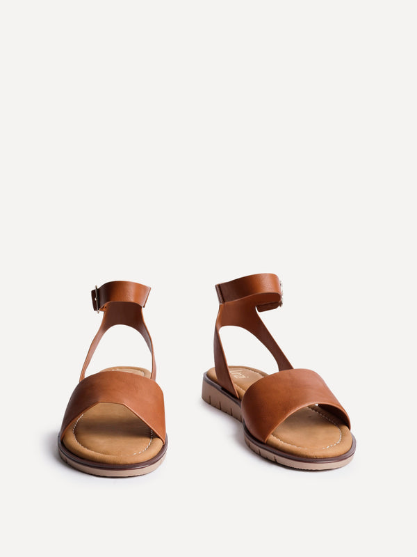 Linzi Tan Faux Leather Footbed Two Part Sandal