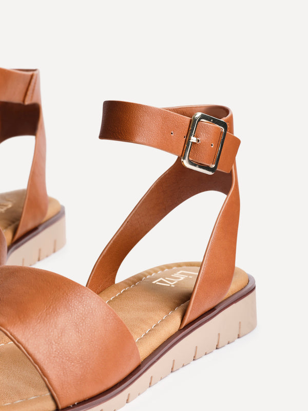 Linzi Tan Faux Leather Footbed Two Part Sandal