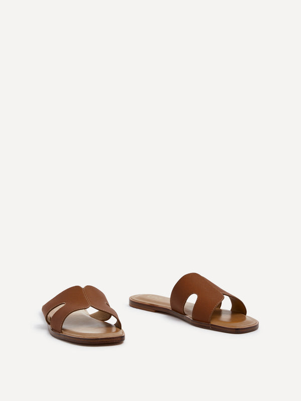 Linzi Tan Faux Leather Link Design Flat Sandal