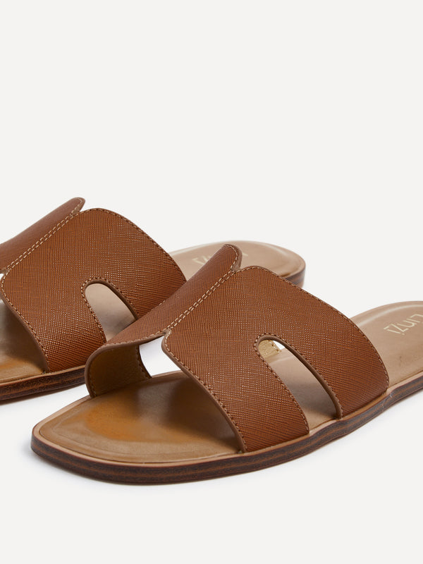 Linzi Tan Faux Leather Link Design Flat Sandal