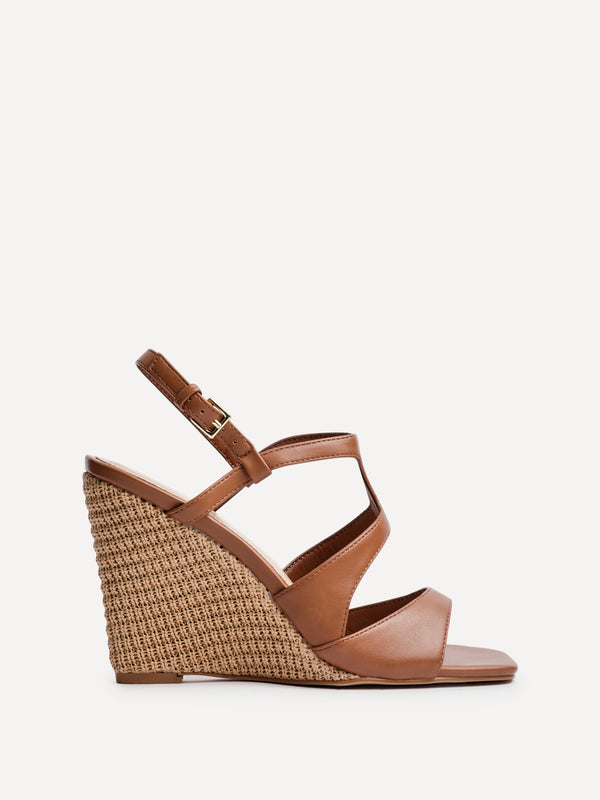 Linzi Tan Faux Leather Raffia Platform Wedge