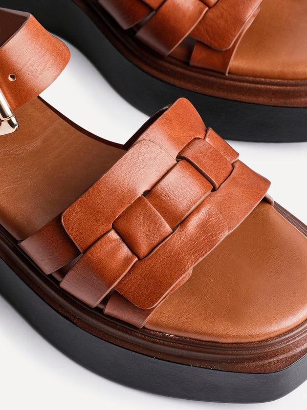 Linzi Tan Faux Leather Woven Flatform Sandals