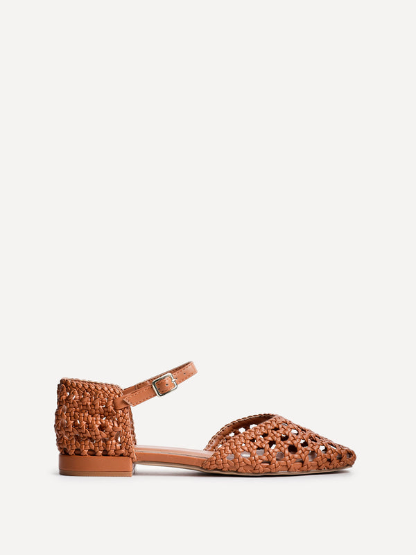 Linzi Tan Faux Leather Woven Two Part Sandals