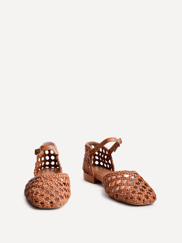 Linzi Tan Faux Leather Woven Two Part Sandals