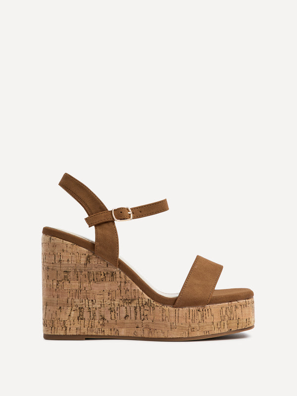 Linzi Tan Faux Nubuck Cork Wedge