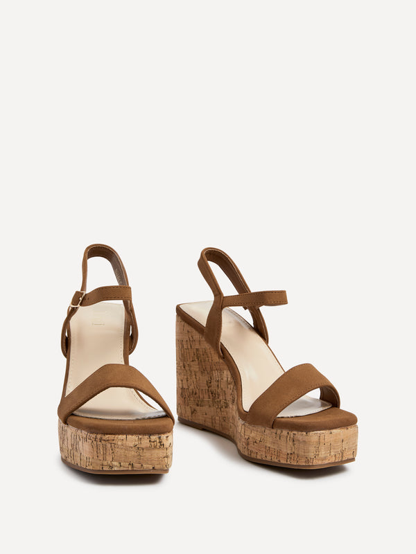 Linzi Tan Faux Nubuck Cork Wedge
