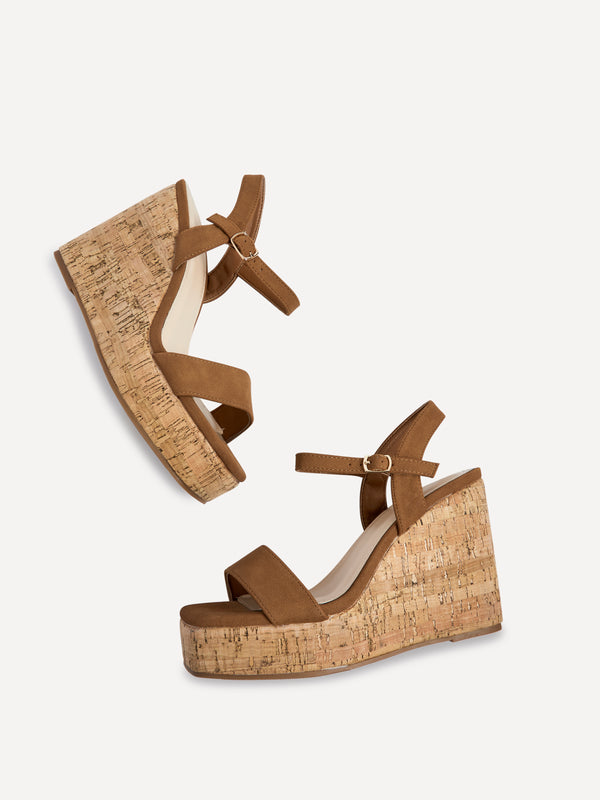 Linzi Tan Faux Nubuck Cork Wedge