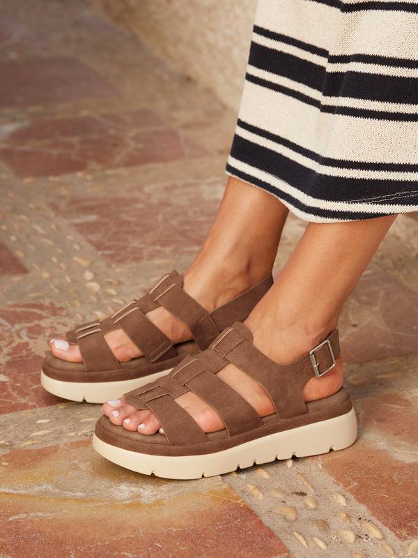 linzi Tan Faux Nubuck Fisherman Flatform Sandals