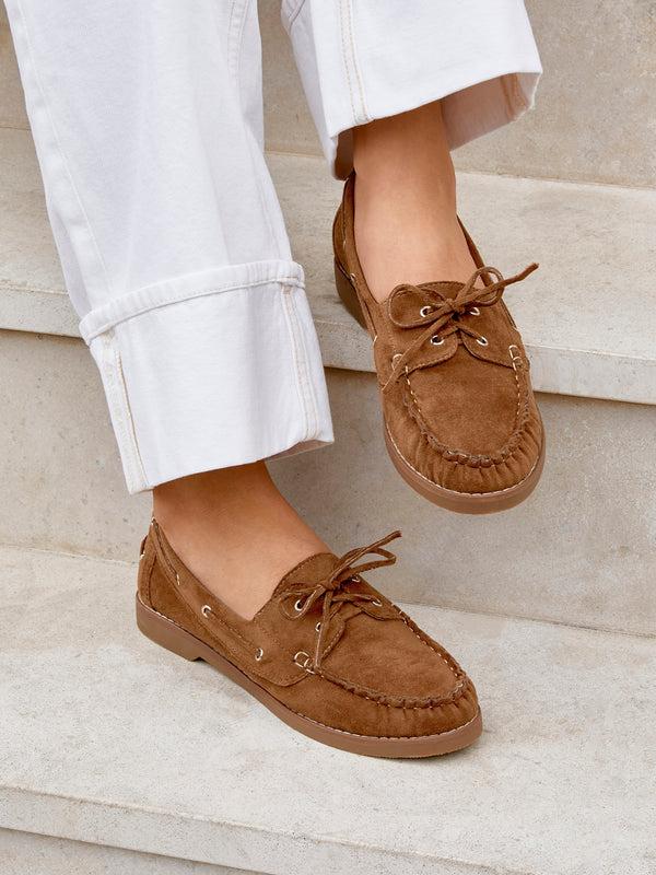 linzi Tan Faux Suede Boat Shoes